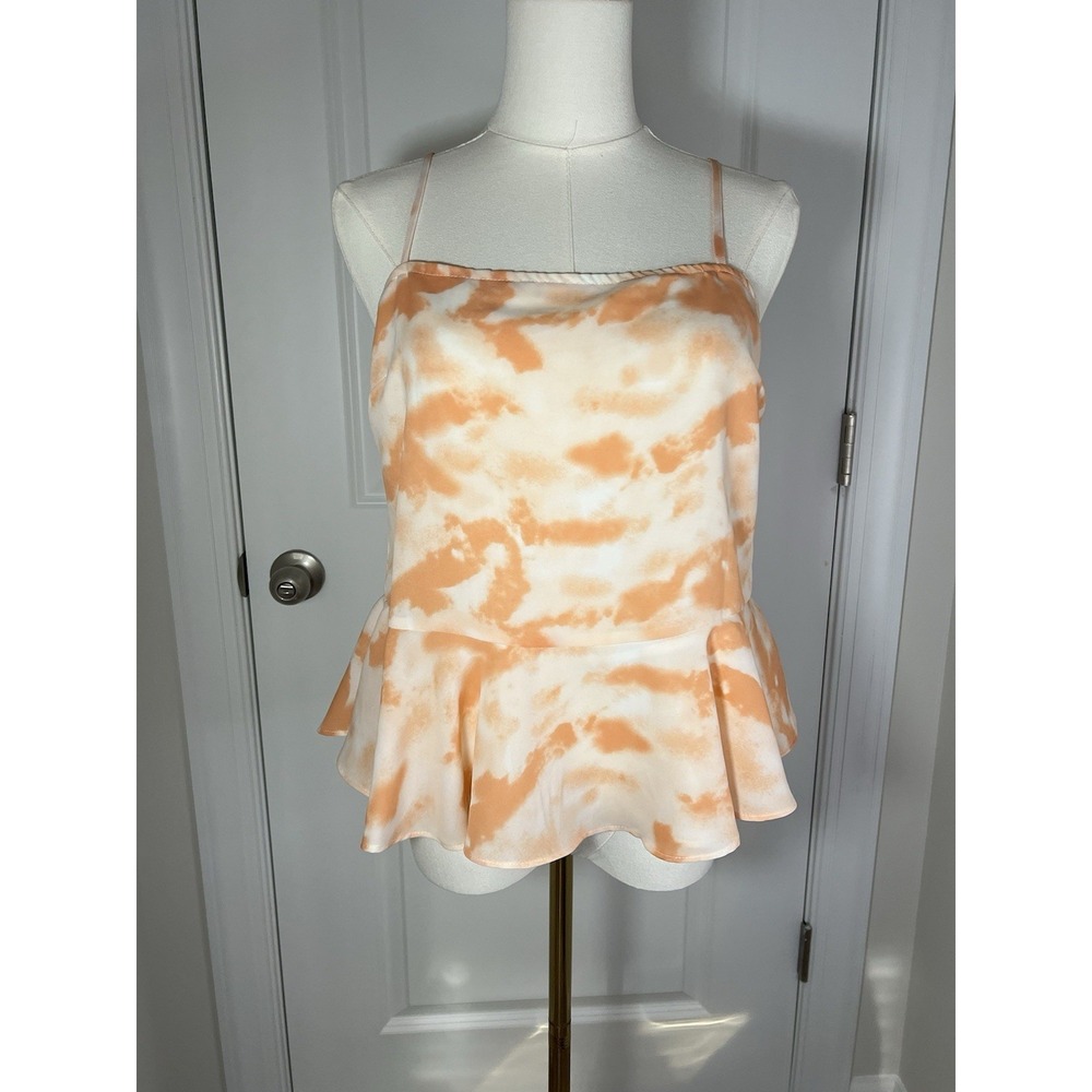 Harper Wren Orange Tie-Dye Satin Peplum Cami with Adjustable Straps Small
